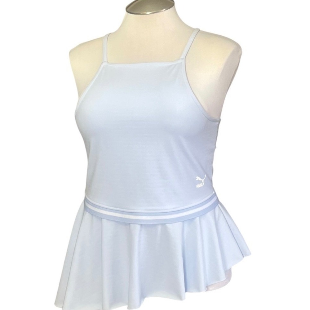 Puma Xtreme‎ Tight Frilled Top Halogen Blue Peplum Tank Cross Back NWT Large